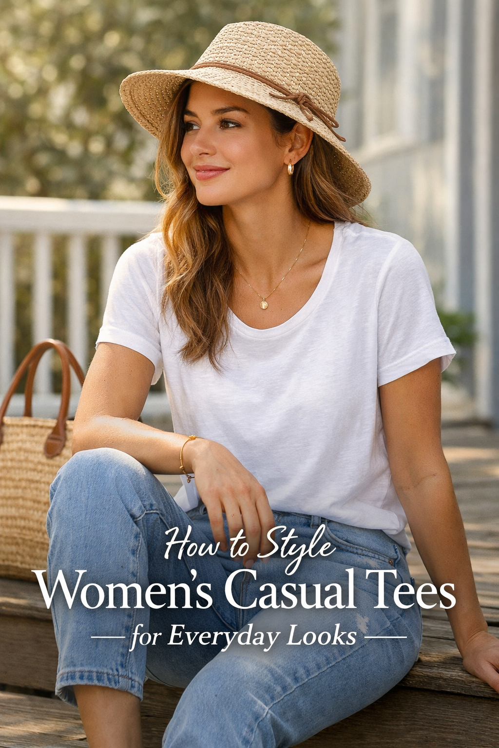 woman wearing a casual tee and jeans for an everyday outfit by Elmi Vogue