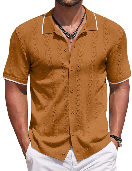 Men's Cuban Knit Polo Shirt by Elmi Vogue for men’s resort and vacation-ready style.