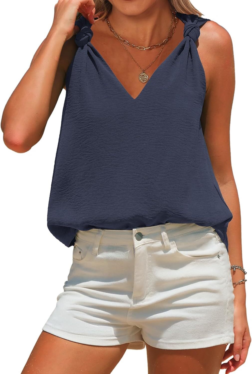 Women's Knotted V-Neck Tank Top by Elmi Vogue for women’s everyday casual wear.