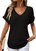 Women's Waffle Knit V-Neck Top by Elmi Vogue for women’s everyday casual wear.