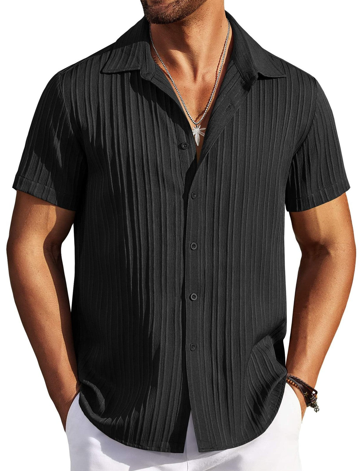 Men's Lightweight Summer Button-Down Shirt by Elmi Vogue for men’s everyday casual style.