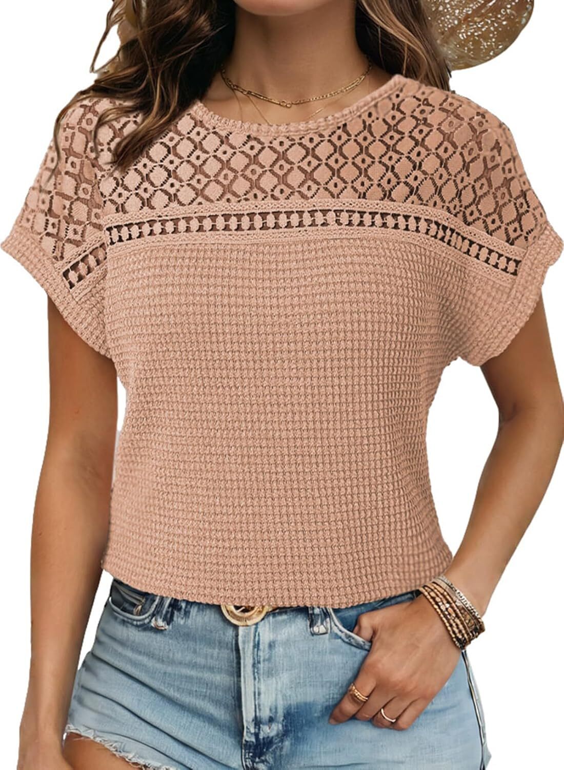 Women's Waffle Knit Tunic Top by Elmi Vogue for women’s everyday casual wear.