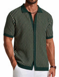 Men's Vintage Striped Knit Polo by Elmi Vogue for men’s everyday casual style.