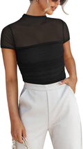 Women's Sheer Mesh Mock-Neck Bodysuit by Elmi Vogue for women’s trend-driven seasonal outfits.