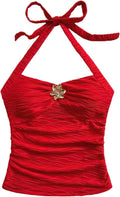 Women's Ruched Halter Tie-Back Top by Elmi Vogue for women’s trend-driven seasonal outfits.