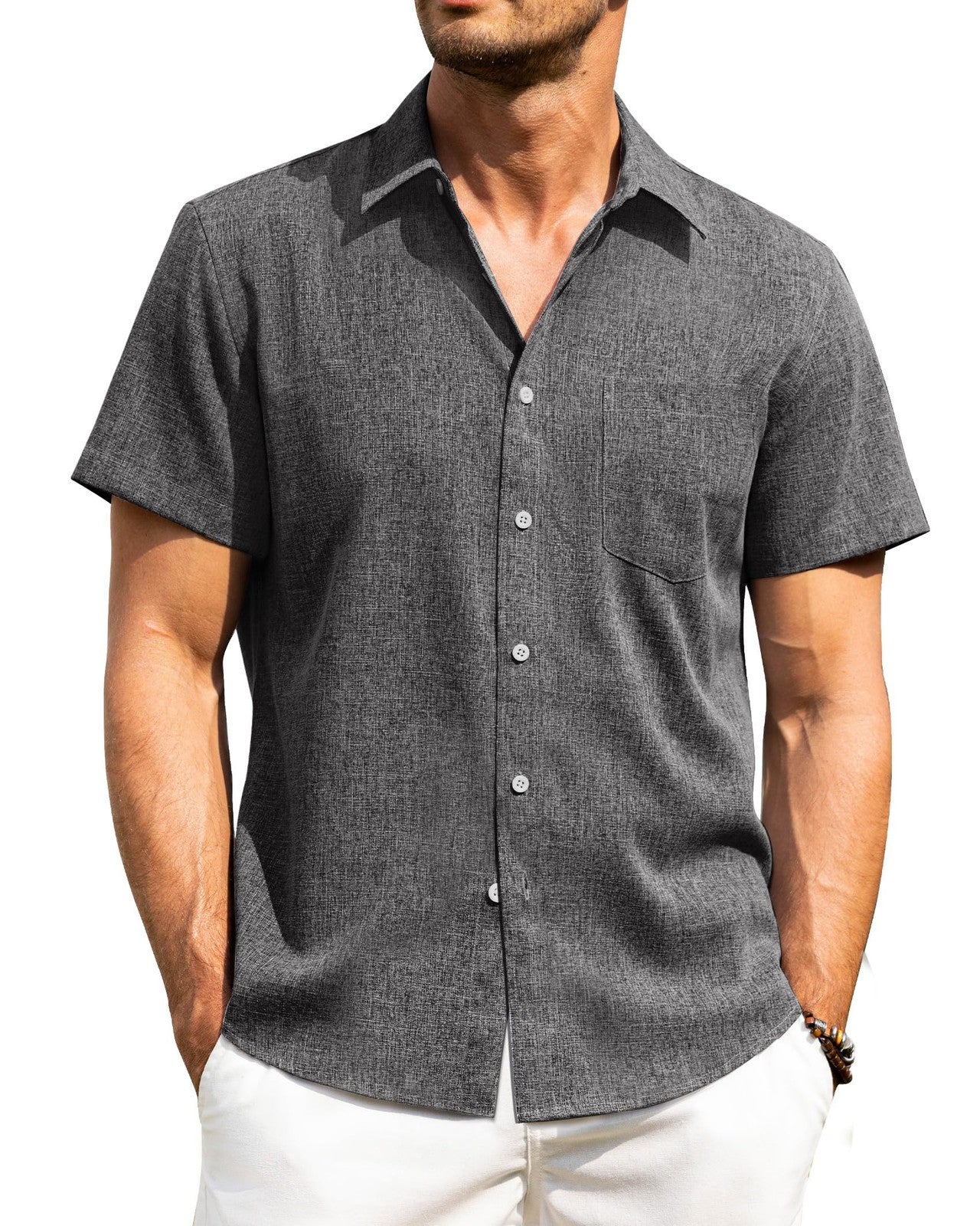Men's Wrinkle Resistant Linen Button-Down by Elmi Vogue for men’s everyday casual style.