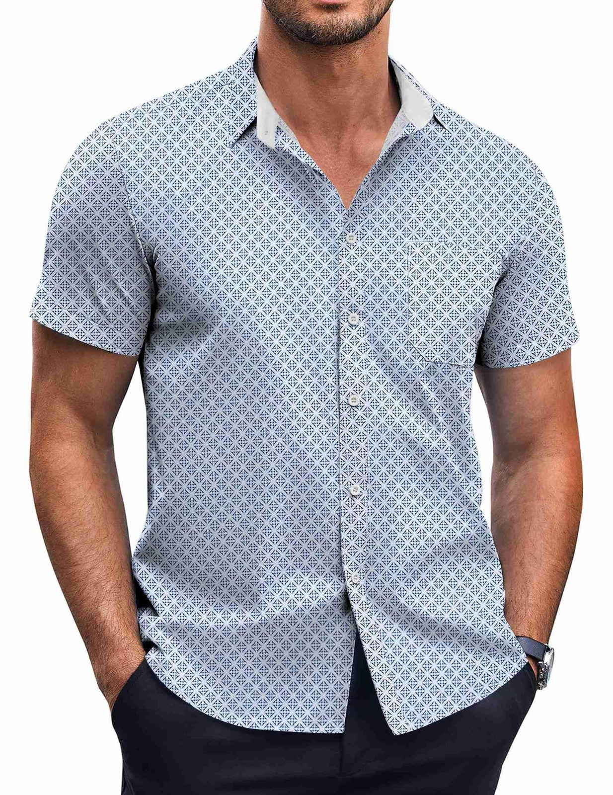 Men's Polka Dot Casual Button-Down Shirt by Elmi Vogue for men’s everyday casual style.