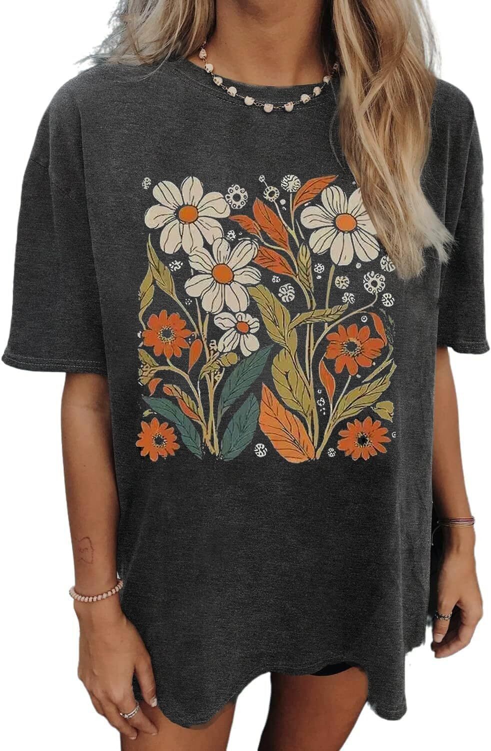 Women's Oversized Floral Graphic Tee by Elmi Vogue for women’s everyday casual wear.