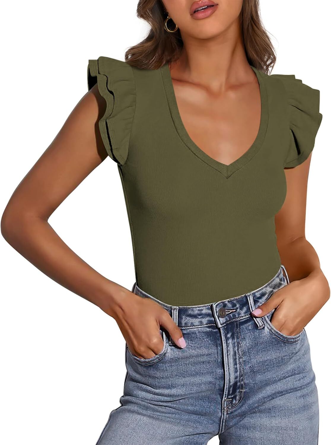 Women's Ruffle Sleeve Summer Top by Elmi Vogue for women’s warm-weather and vacation-ready styling.