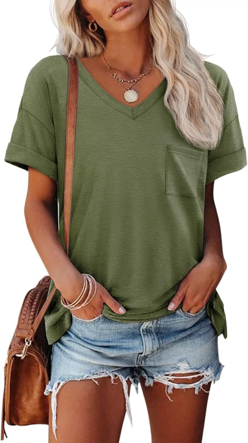 Women's Plus Size V-Neck Beach Tee by Elmi Vogue for women’s everyday casual wear.