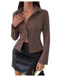 Women's Cropped Striped Button Up Shirt by Elmi Vogue for women’s warm-weather and vacation-ready styling.