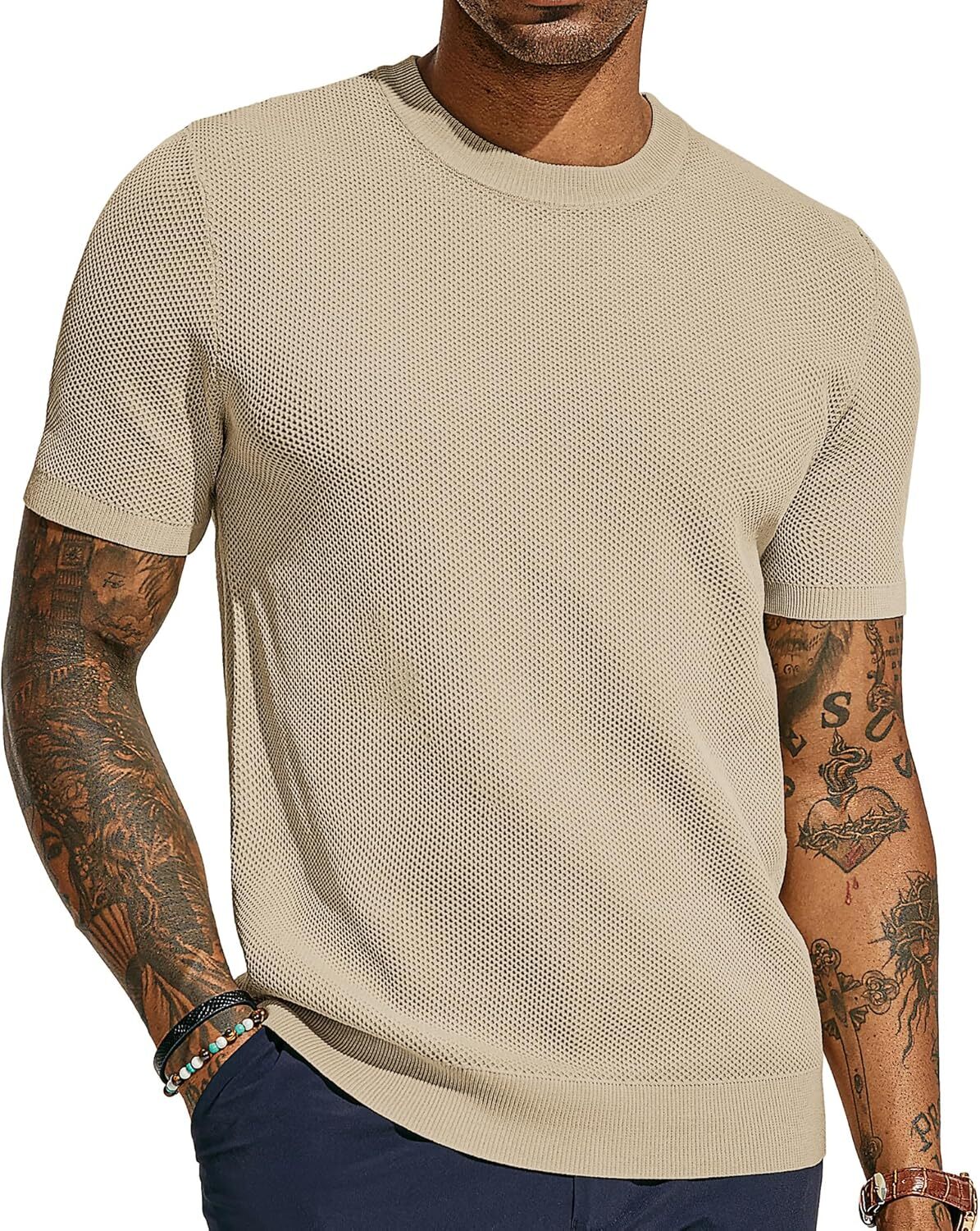 Men's Honeycomb Knit Crewneck T-Shirt by Elmi Vogue for men’s everyday casual style.