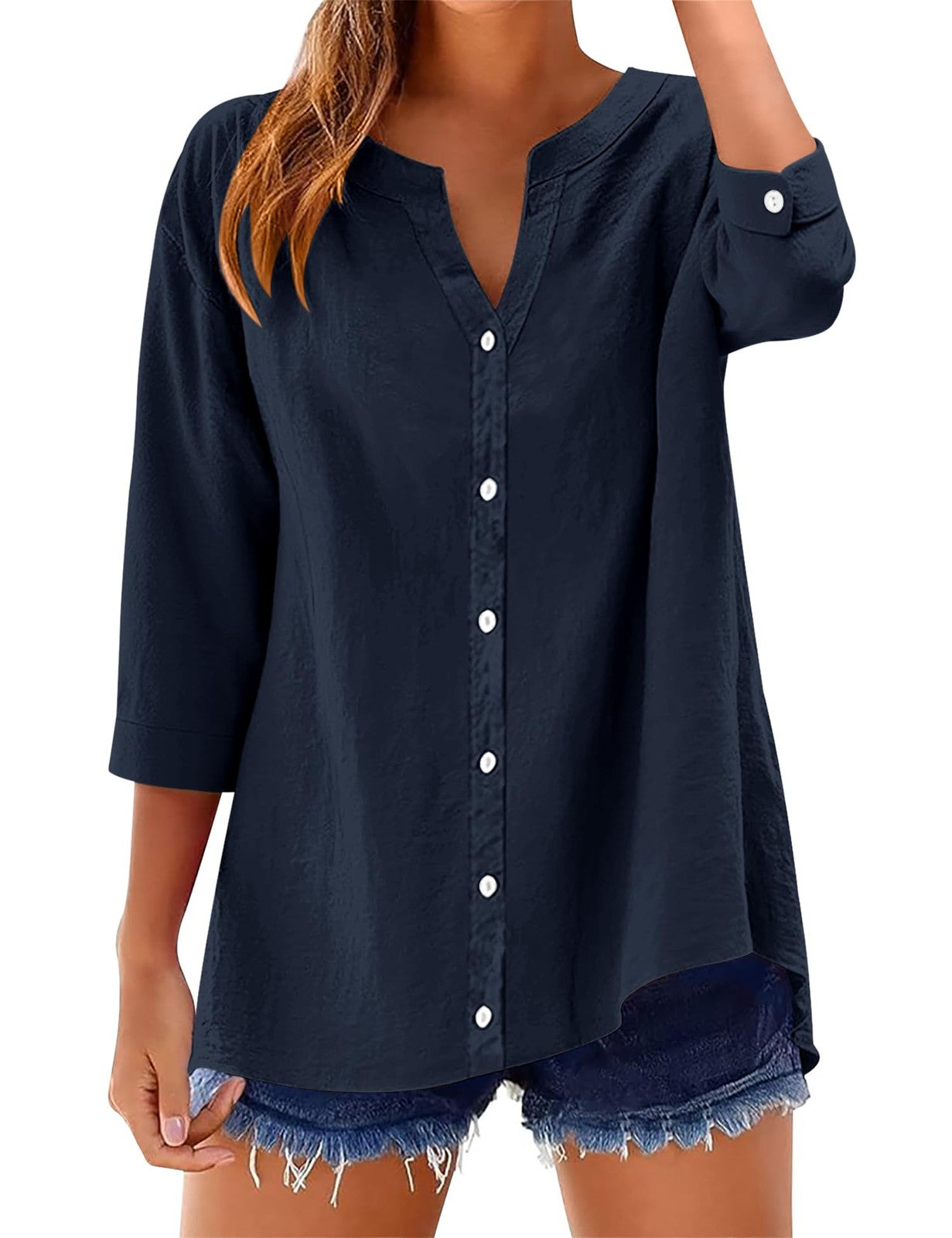 Women's Cotton Linen Roll Sleeve Shirt by Elmi Vogue for women’s warm-weather and vacation-ready styling.