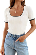 Women's Square Neck Ribbed Knit Top by Elmi Vogue for women’s trend-driven seasonal outfits.