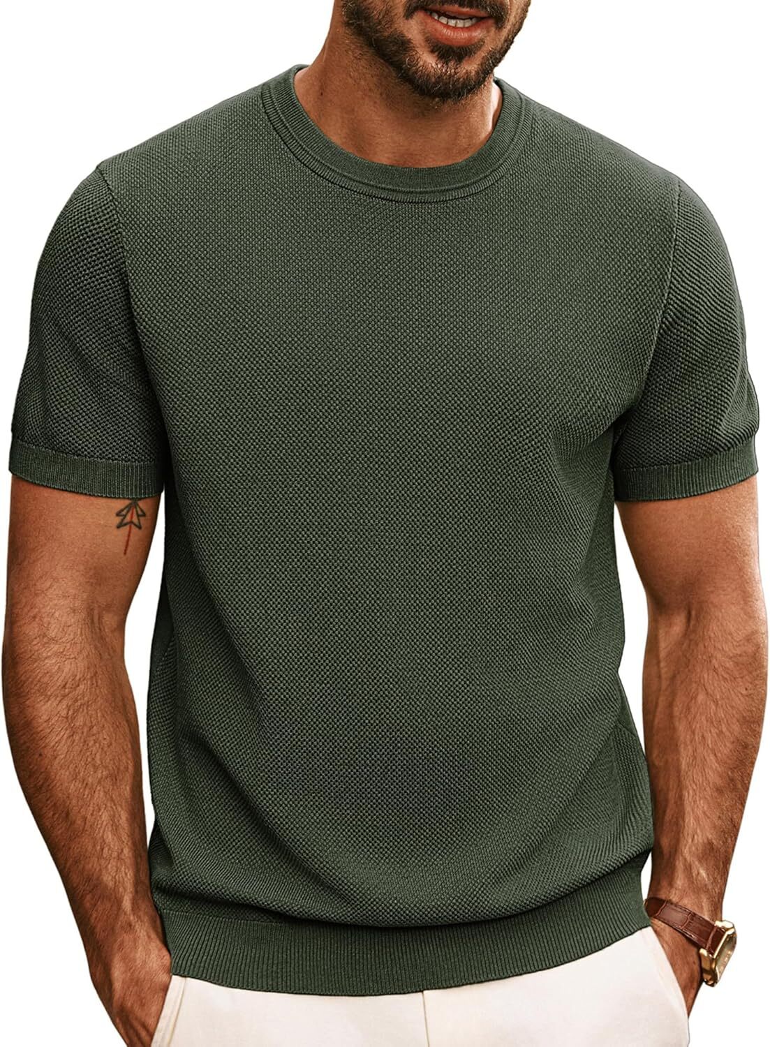 Men's Soft Knit Crewneck Summer Tee by Elmi Vogue for men’s everyday casual style.